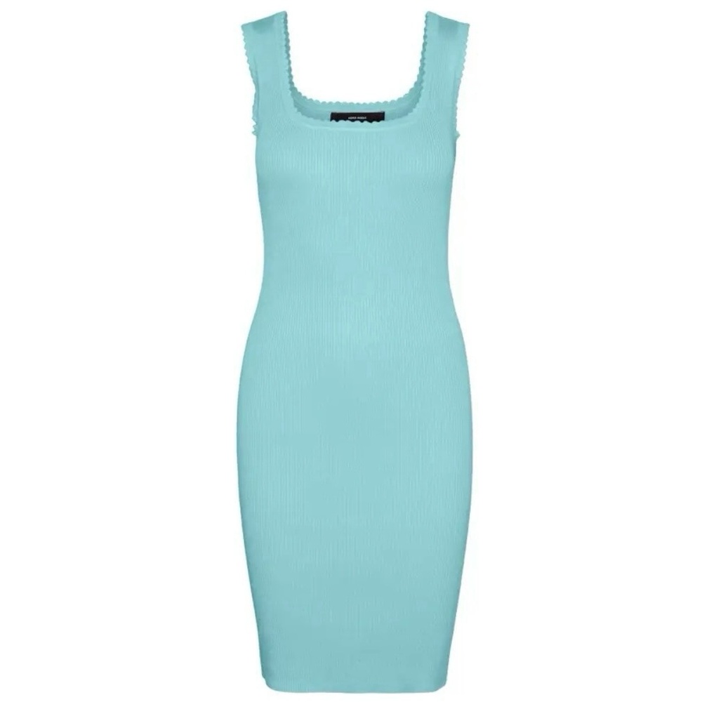 New Vero Moda Scallop Trim Ribbed Knit Tank Dress Limpet Shell Aqua Size Large
